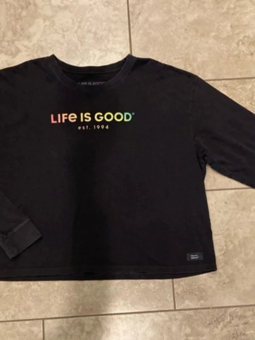 Womens Life Is Good Dark Gray Cropped Long-Sleeve Tee XL